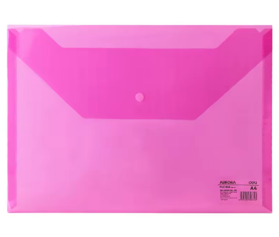 Папка на кнопці А4, напівпрозора Aurora (0,12mm) рожев. Deli EF10442 (78243)