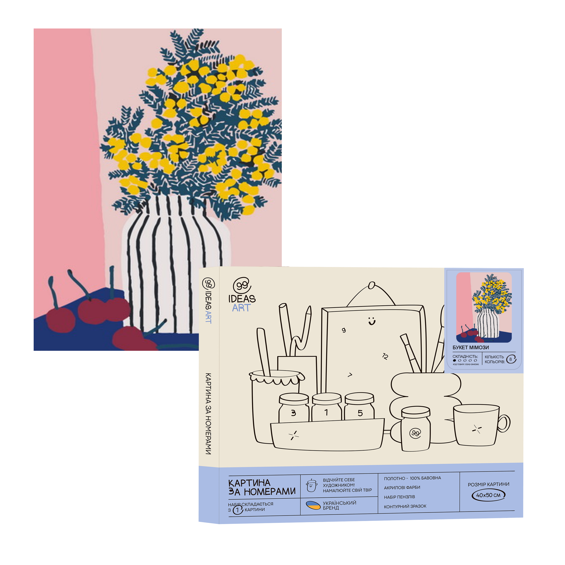 Набір для розпису по номерах "Букет мімози" 40*50 см, IDEA2-GX40345, ТМ "99IDEAS"