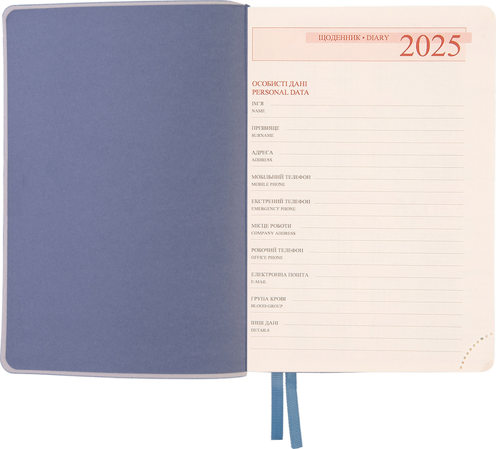 Деловая записная книжка А5 2025 "Agenda", мягкий, 368 стор., серо-голубой, 252549, Leo Planner 4