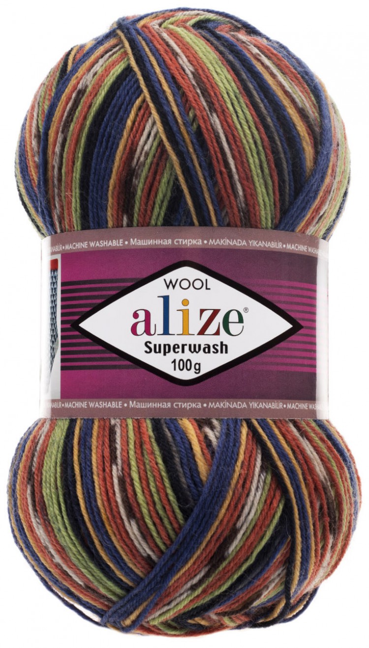 Пряжа носочная 75% шерсть, 25% полиамид, 100 г, 420 м, 2701 Попугай, ТМ Alize SuperWash Comfort Socks