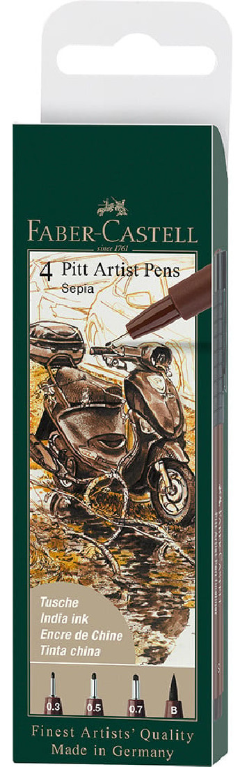 Набір ручок капілярних PITT Brush 4 шт. "Сепія" в пласт. кор., 167101 Faber-Castell