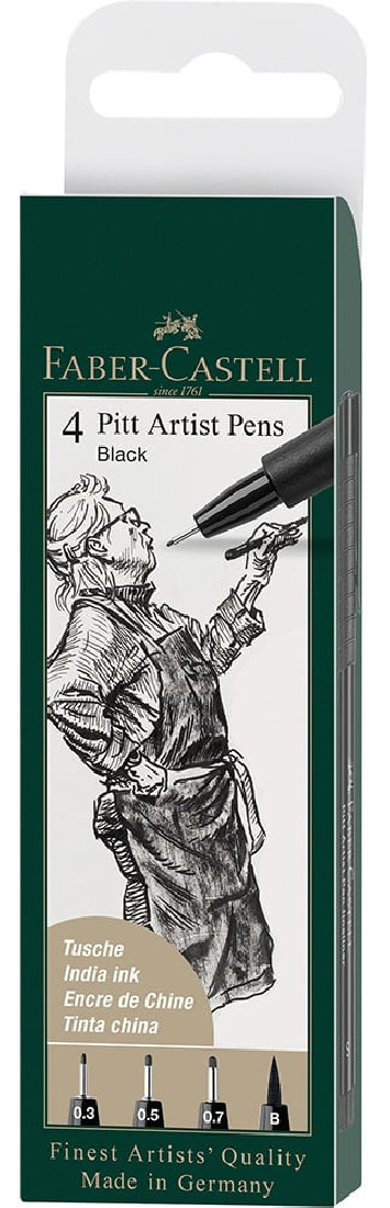 Набір ручок капілярних PITT Brush 4 шт. "Чорні кольори" в пласт. кор., 167100 Faber-Castell