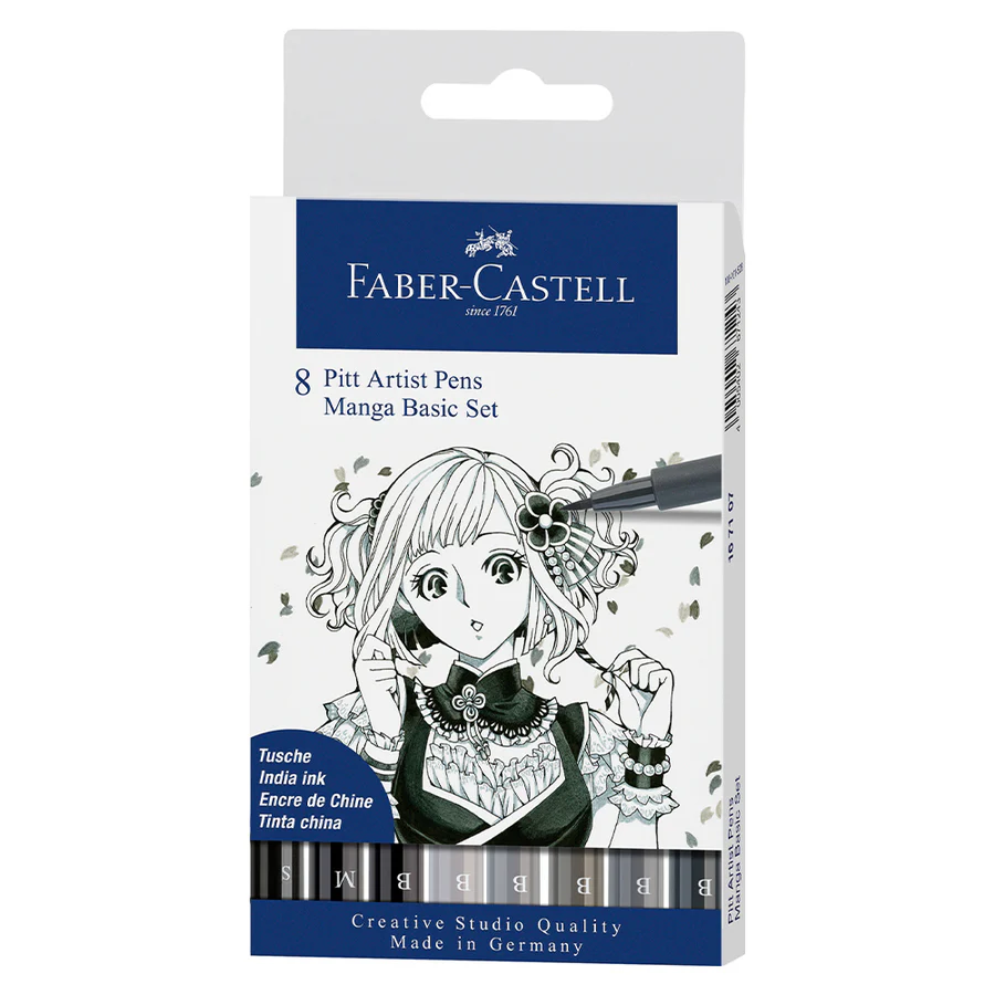 Набір ручок капілярних PITT Brush 8 шт. "Manga" в пласт. кор., 167107 Faber-Castell