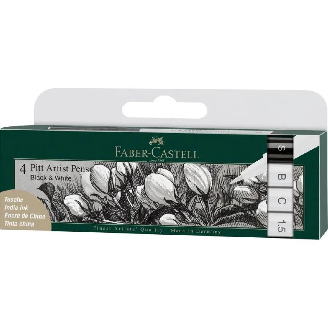 Набір ручок капілярних PITT, 4 шт., Black&White, 167151 Faber-Castell