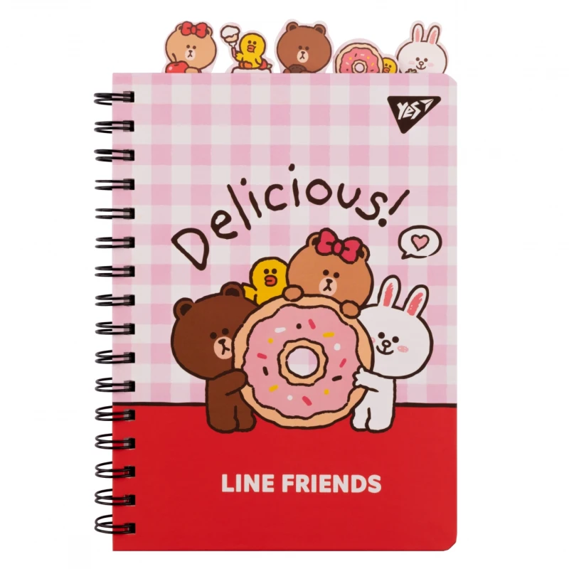Блокнот YES А5, 80 л., спираль с фигурн. разделителями "Line Friends. Delicious", 151776