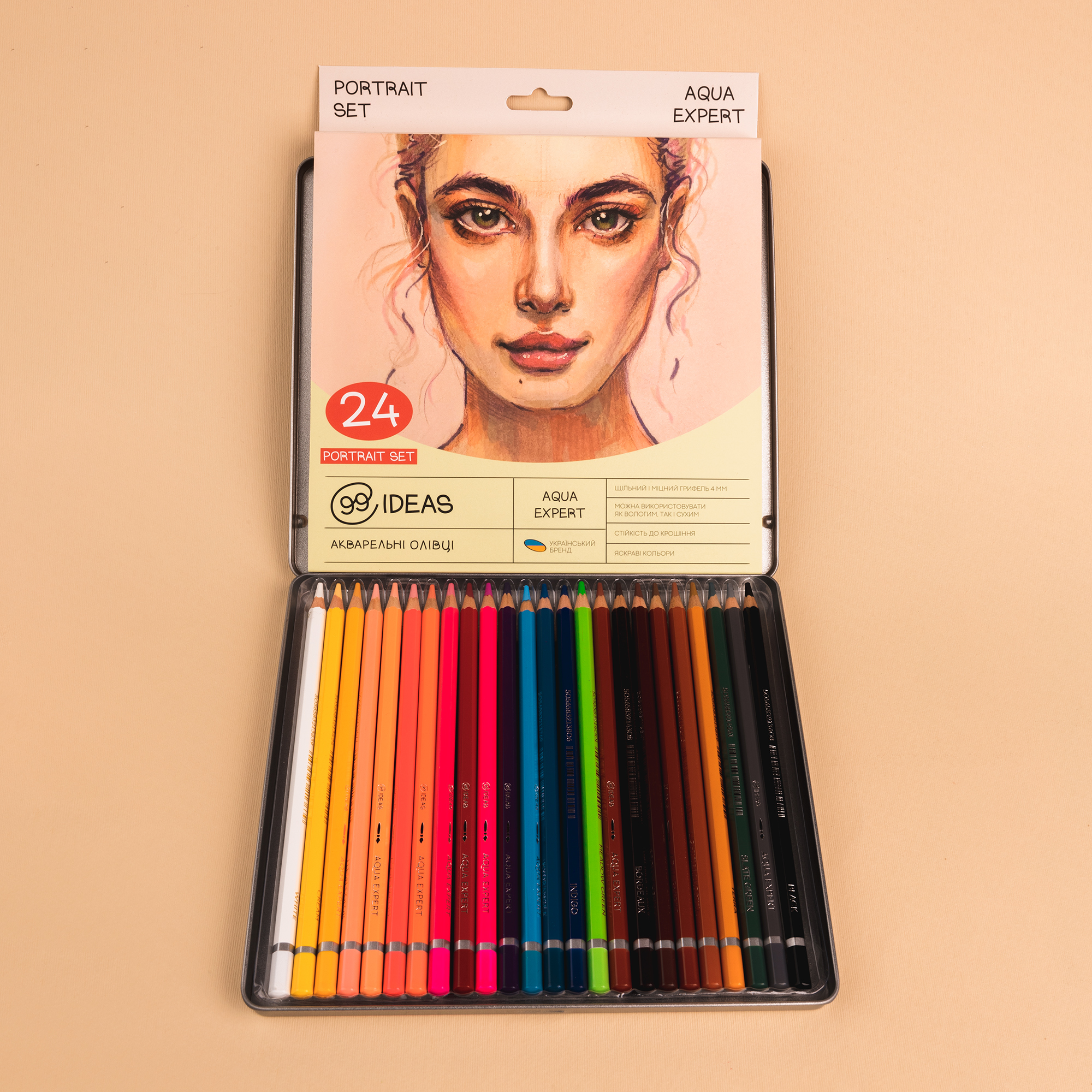 Набір олівців акварельних 99IDEAS "Aqua Expert" 24  кол., Portrait Set, метал. коробка, 99AE-24PORT 3