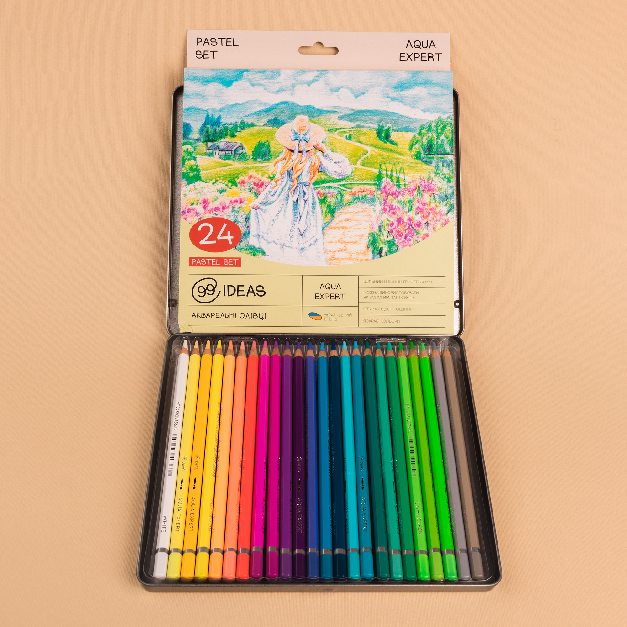 Набір олівців акварельних 99IDEAS "Aqua Expert" 24 кол., Pastel Set, метал. коробка, 99AE-24PAST 3