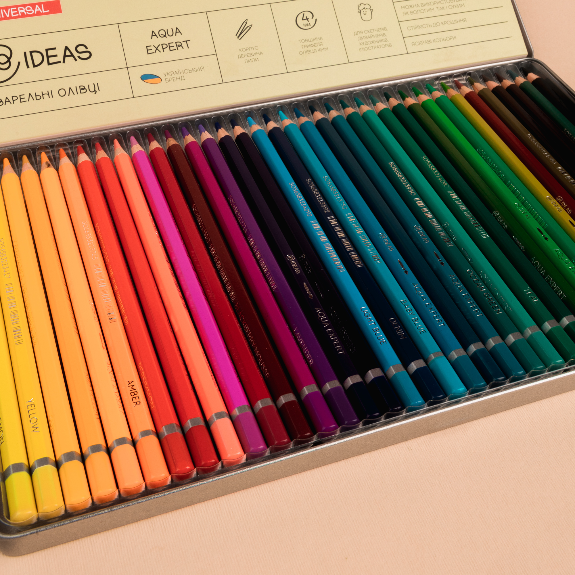 Набір олівців акварельних 99IDEAS "Aqua Expert" 36 кол., Universal Set, метал. коробка, 99AE-36UNI 4