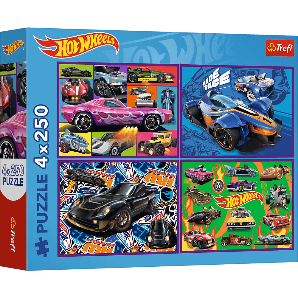 Пазл "4*250" - Гоночні автомобілі. Mattel Hot Wheels, Trefl, 13312