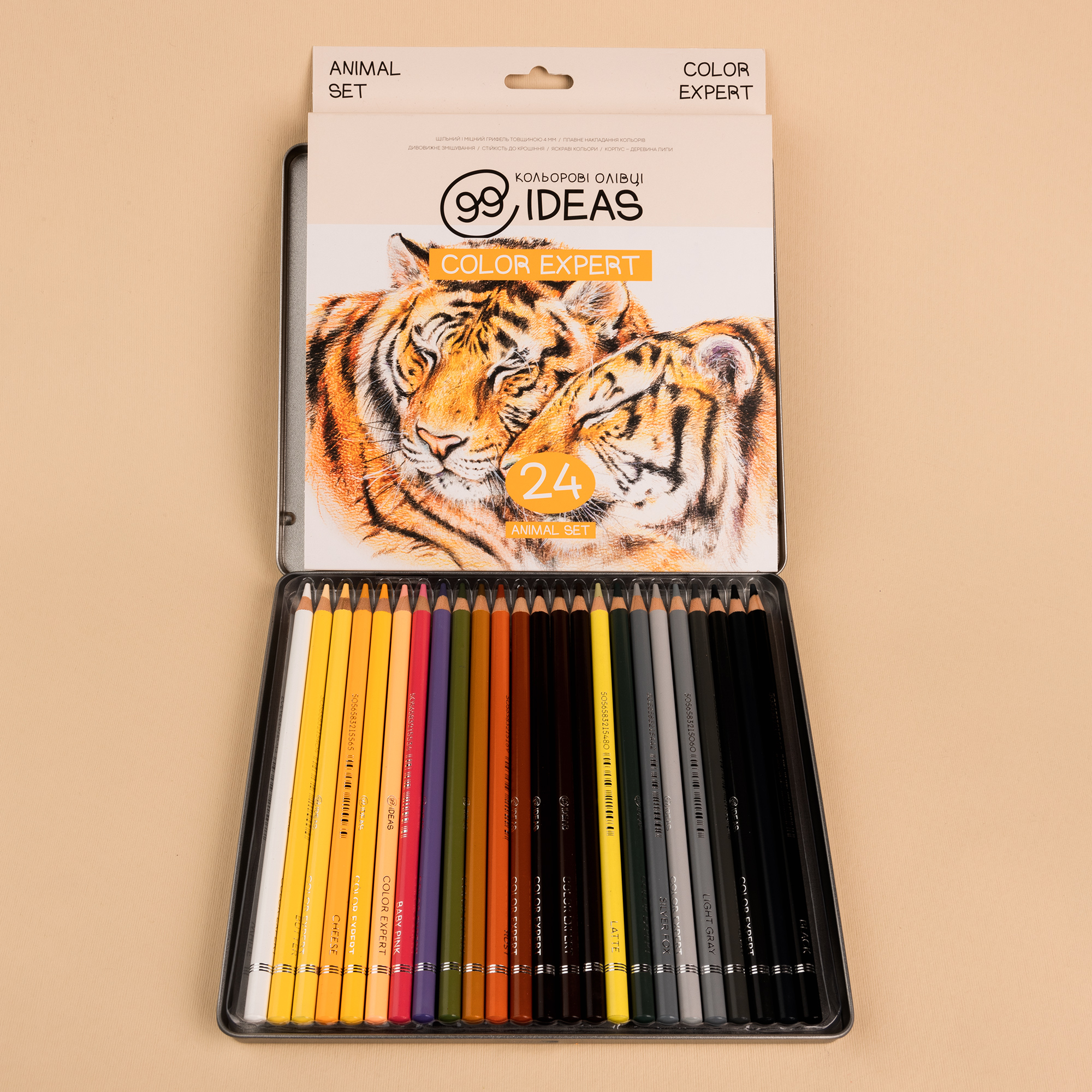 Набір олівців кольорових  99IDEAS "Color Expert" 24 кол., Animal Set, метал. коробка, 99CE-24ANIM 3