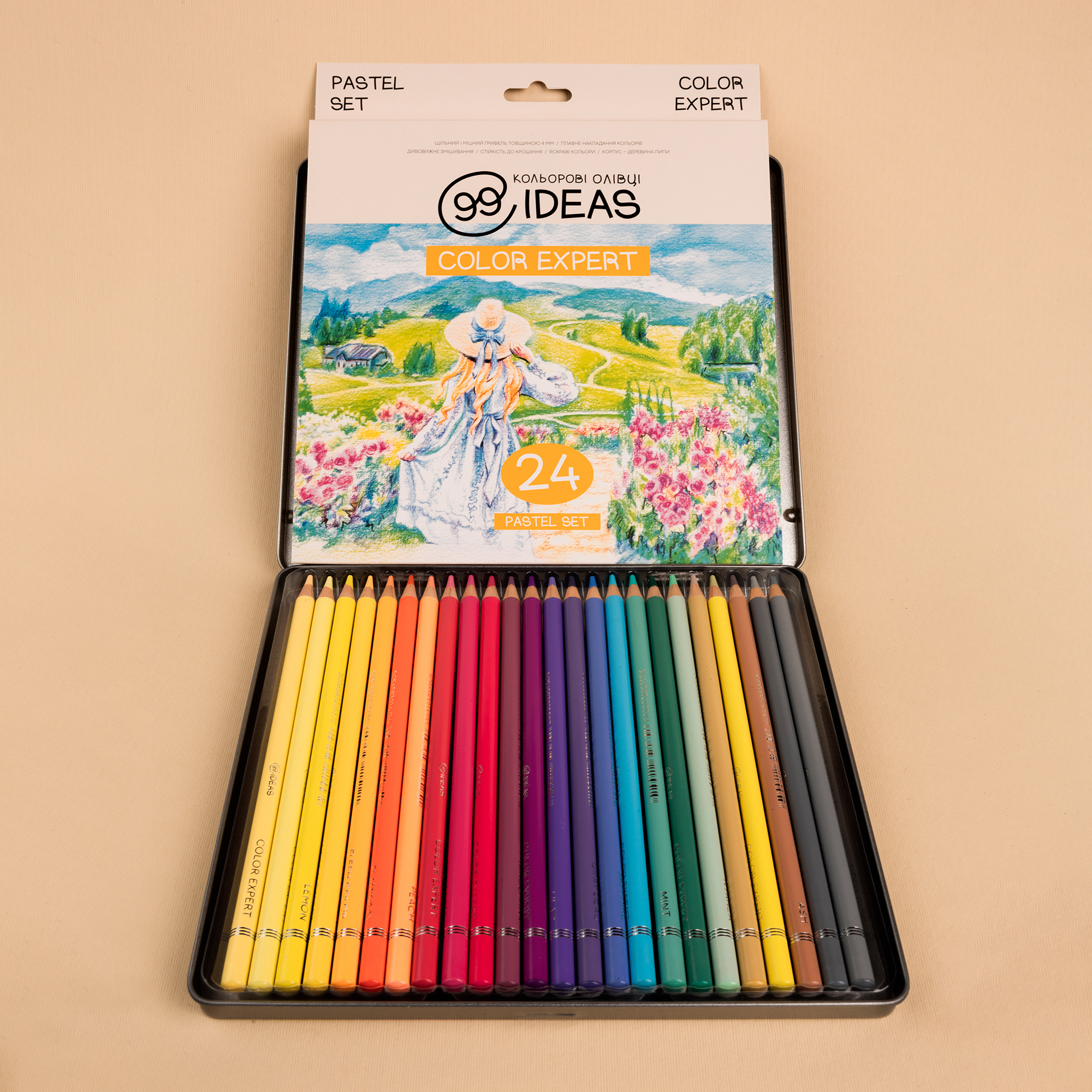 Набір олівців кольорових  99IDEAS "Color Expert" 24 кол., Pastel Set, метал. коробка, 99CE-24PAST 3