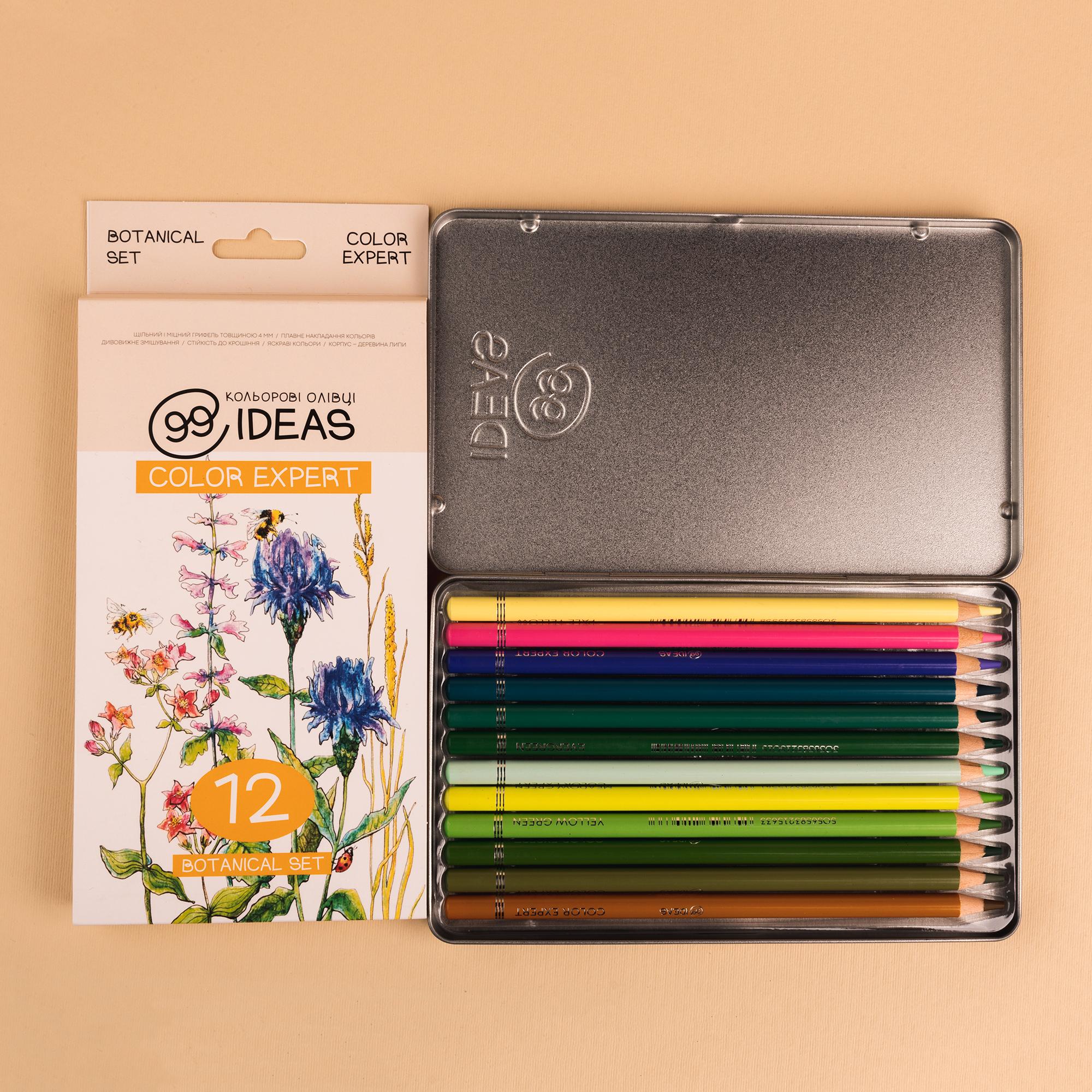 Набір олівців кольорових  99IDEAS "Color Expert" 12 кол., Botanical Set, метал. коробка, 99CE-12BOT 3