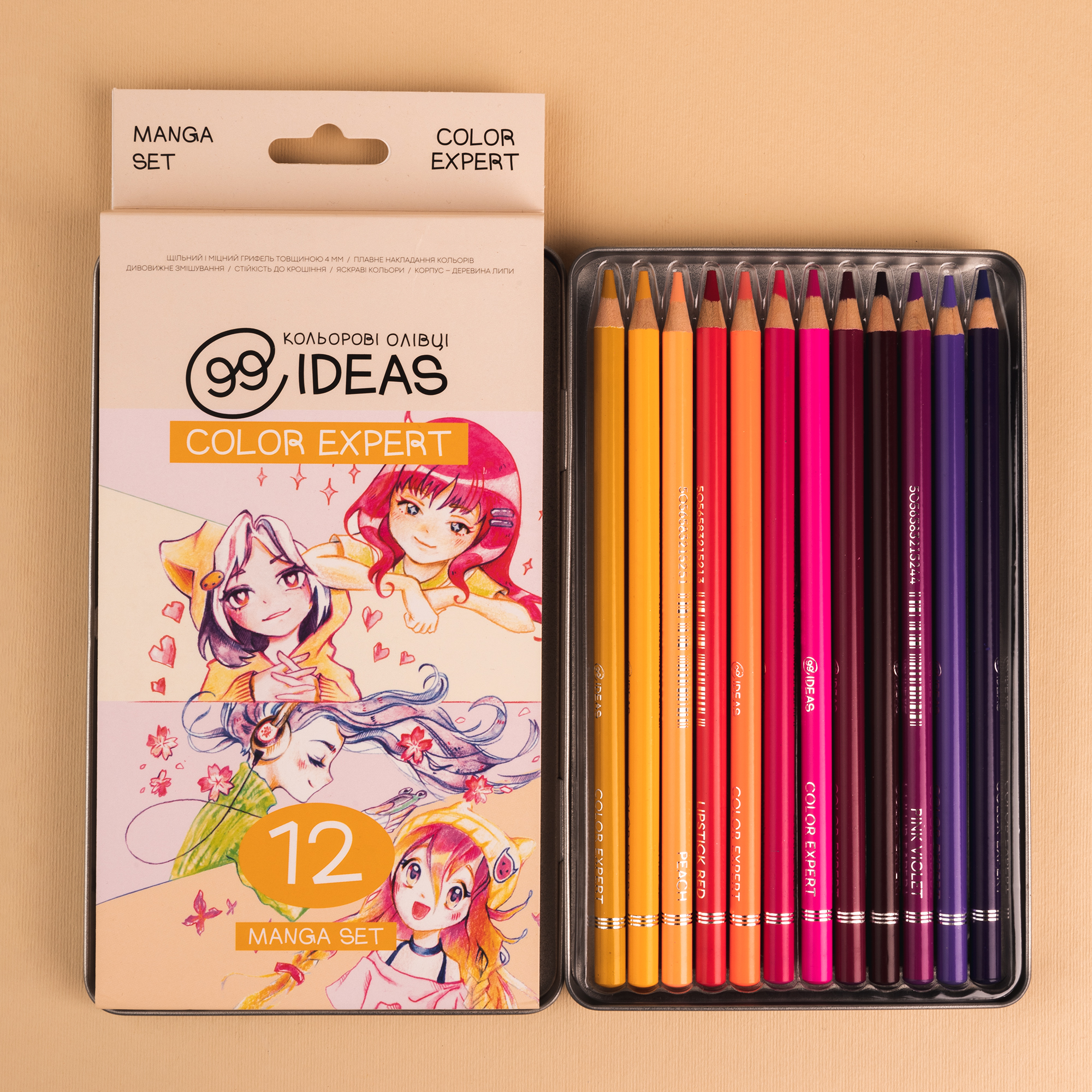 Набір олівців кольорових  99IDEAS "Color Expert" 12 кол., Manga Set, метал. коробка, 99CE-12MANG 3