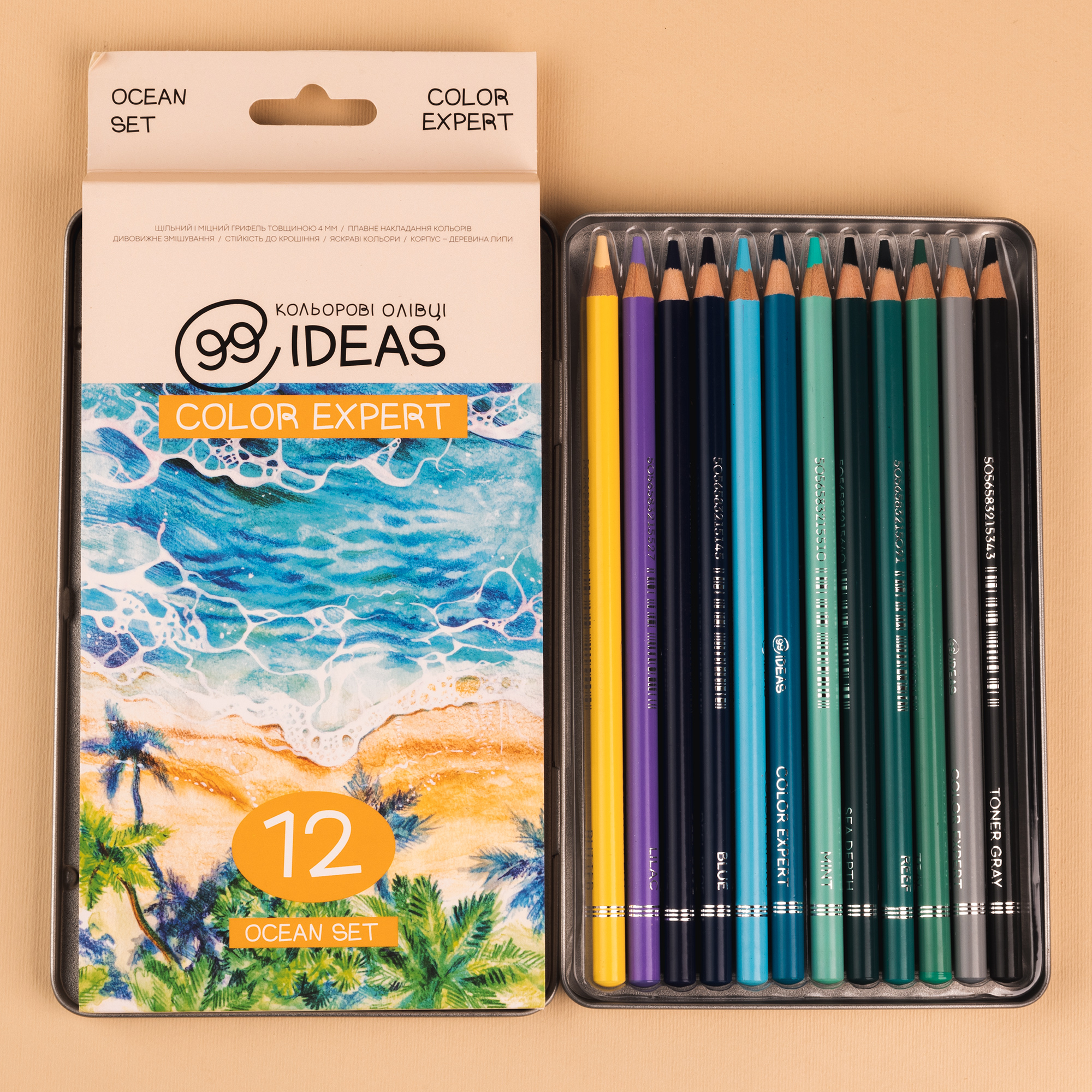 Набір олівців кольорових  99IDEAS "Color Expert" 12 кол., Ocean Set, метал. коробка, 99CE-12OCN 3