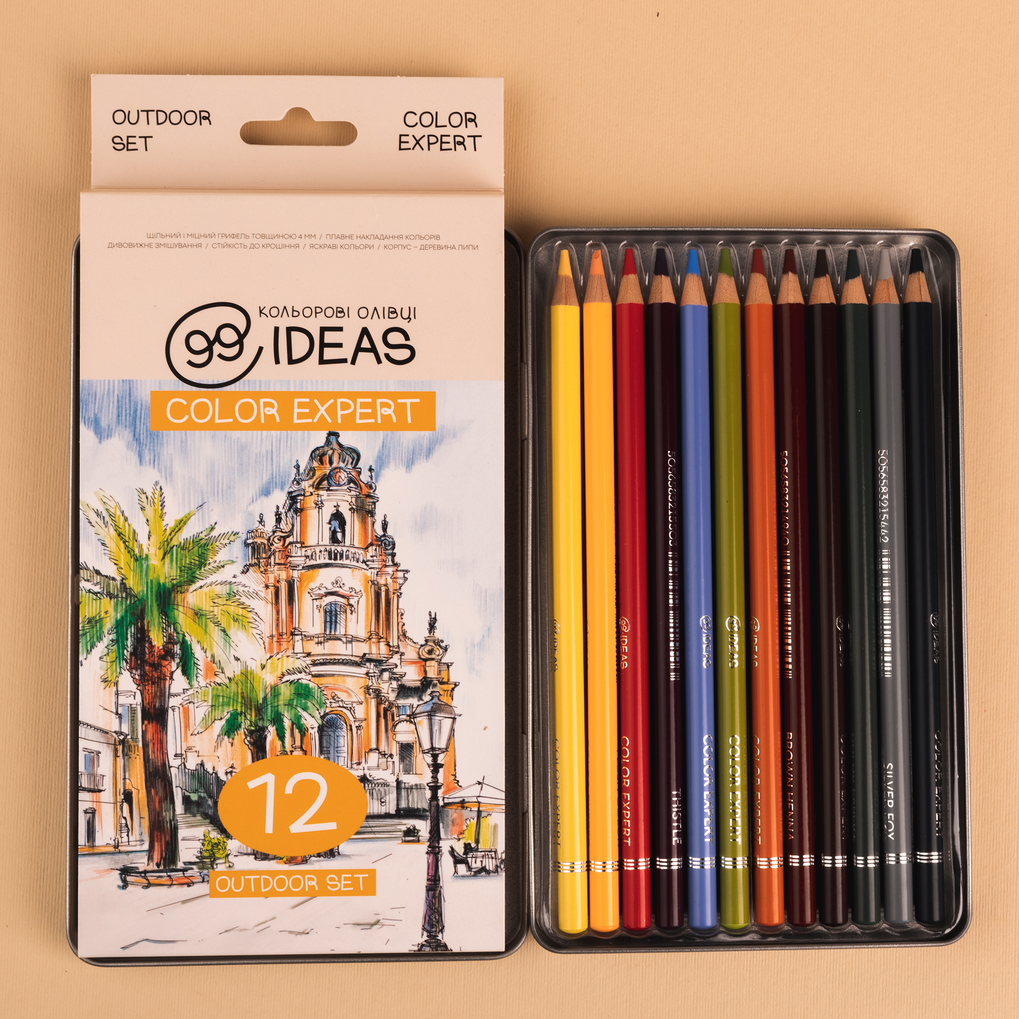Набір олівців кольорових  99IDEAS "Color Expert" 12 кол., Outdoor Set, метал. коробка, 99CE-12OUT 3