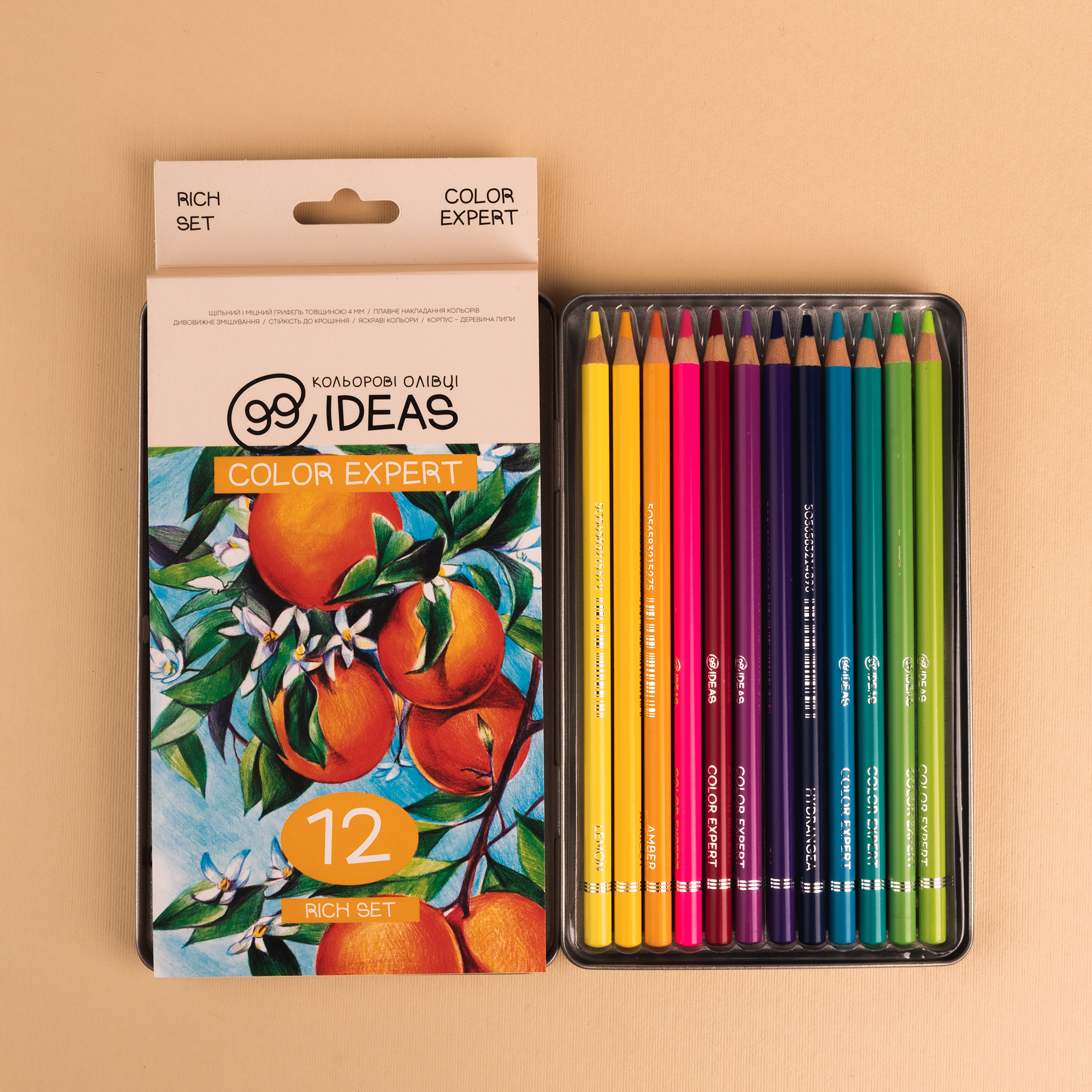 Набір олівців кольорових  99IDEAS "Color Expert" 12 кол., Rich Set, метал. коробка, 99CE-12RICH 3