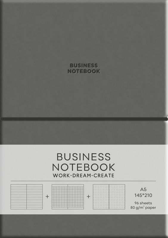 Тетрадь А5 96 л. "Business" лин, PU, мягкий переплет, кремовый блок, 80г/м2, Dark Gray, (4946)
