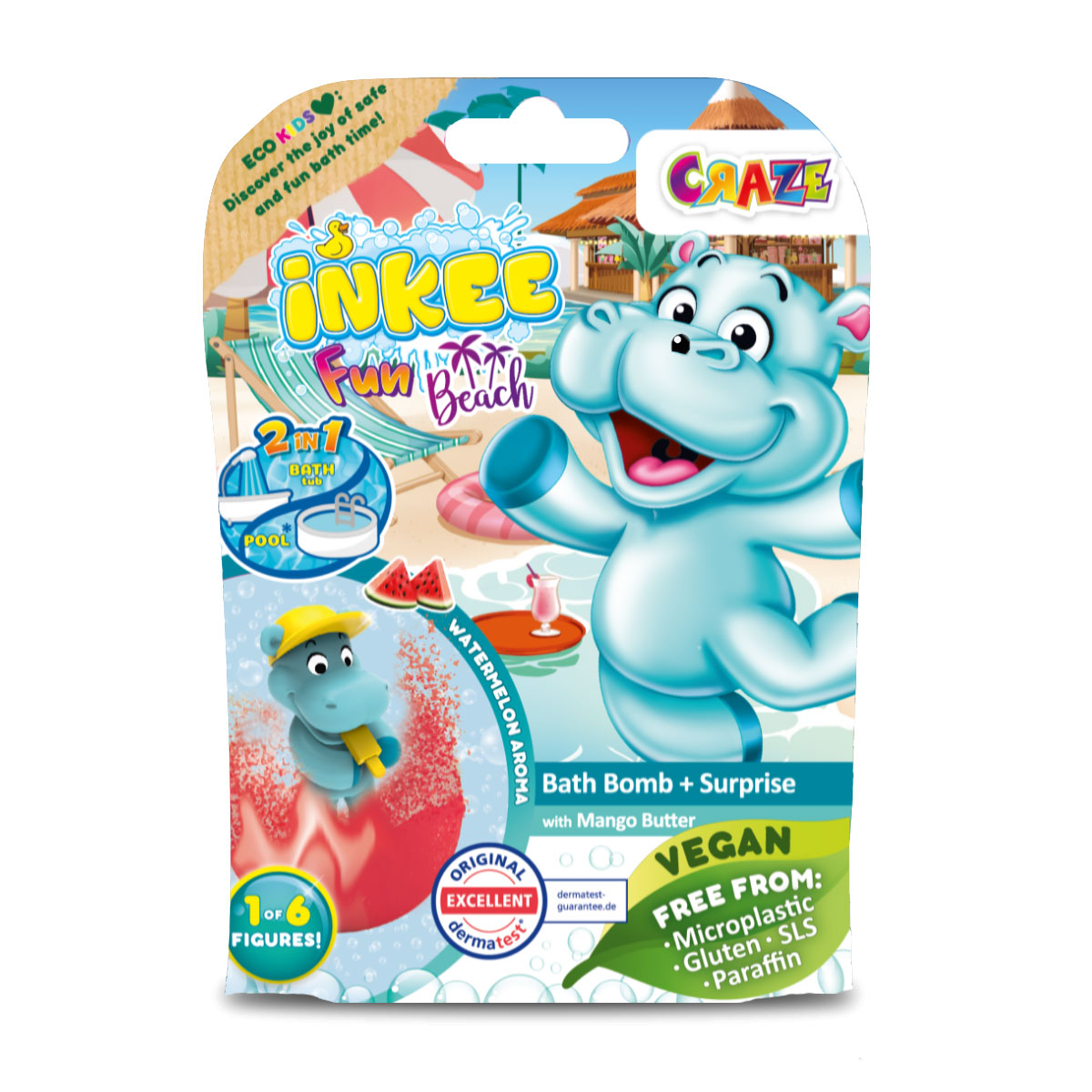 Ароматная бомбочка для ванны с игрушкой Inkee - Бегемотики (в диспл., в ассорт.), 43417