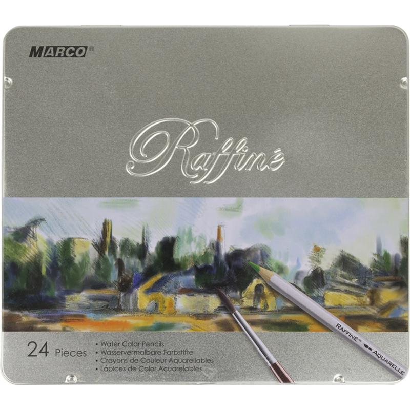 Олівці 24 кол. Raffine у мет. коробці з пензликом, 7120-24TN, Marco