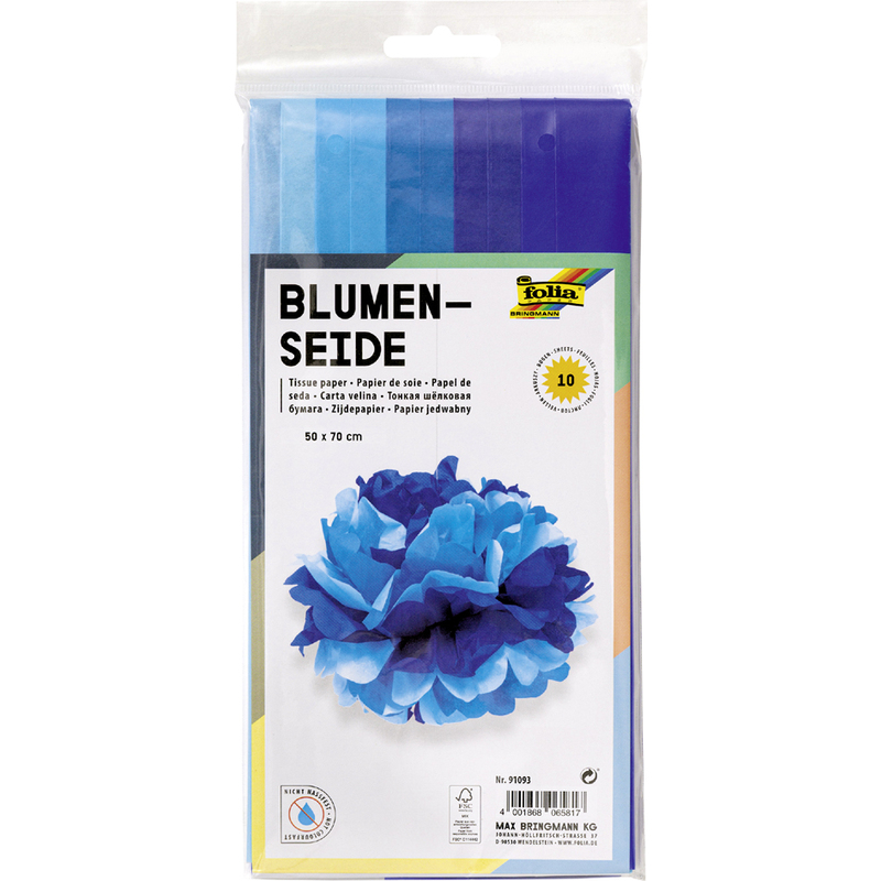 Набір паперу тиш`ю "Синій мікс" 50*70 см , 20 г/м2 (10 арк./10 кол.), 91093 Folia