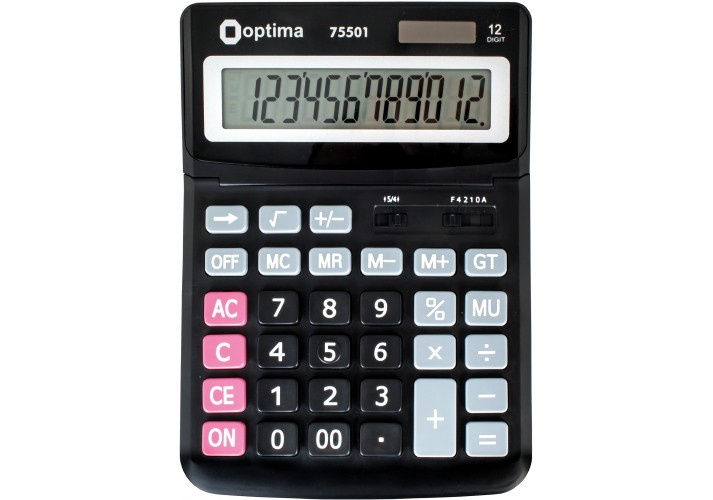 Калькулятор настільний Optima, 12 розрядів, розмір 230*165*45 мм, O75501