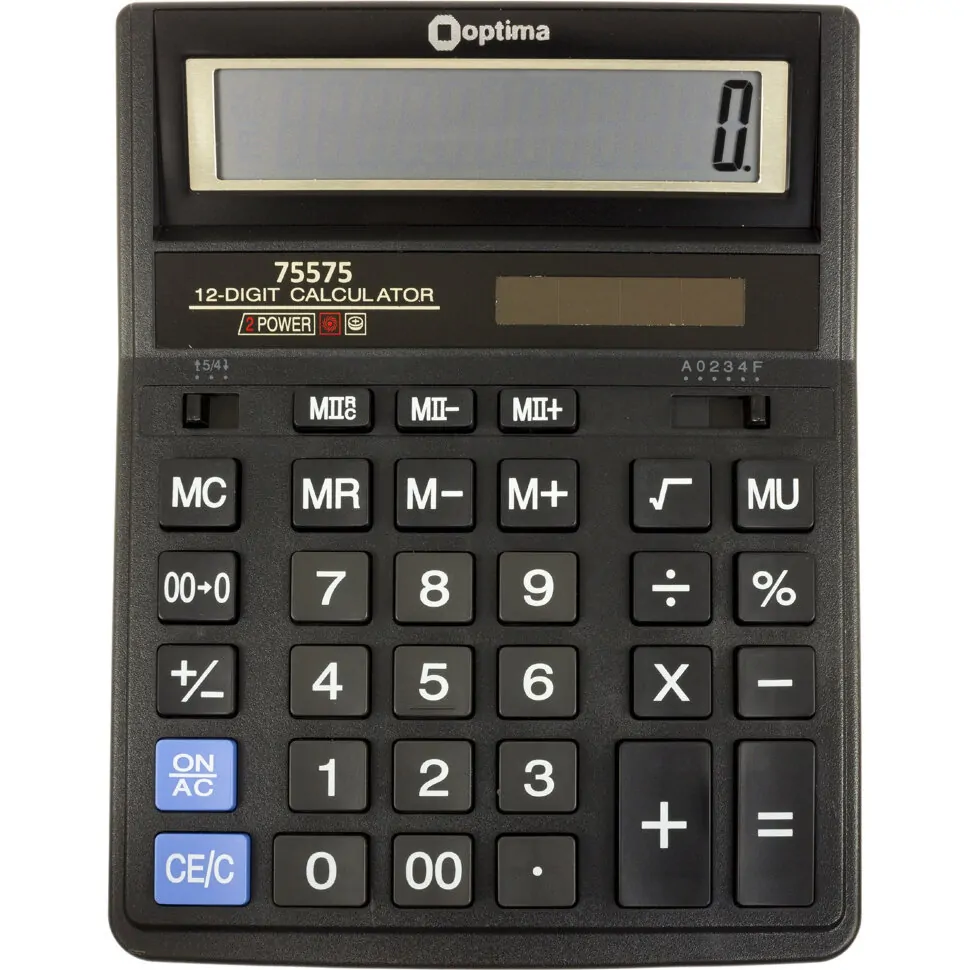 Калькулятор настільний Optima, 12 розрядів, розмір 203*158*30.5 мм, O75575