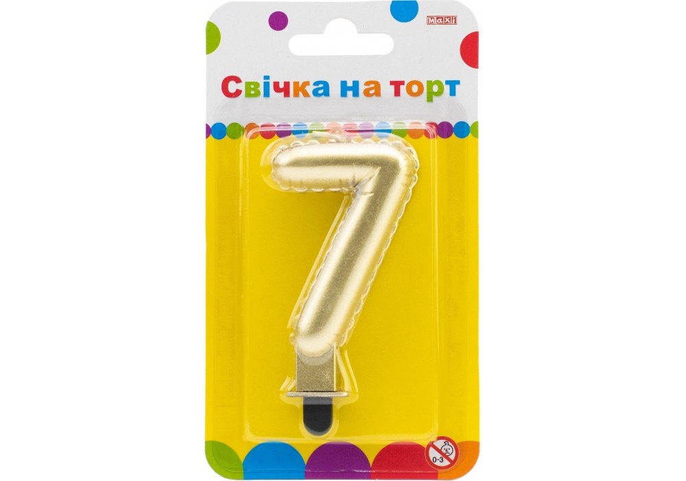 Свічка-цифра золотиста "7" у вигляді надувної кульки, 7,62 см, MX622095G-7