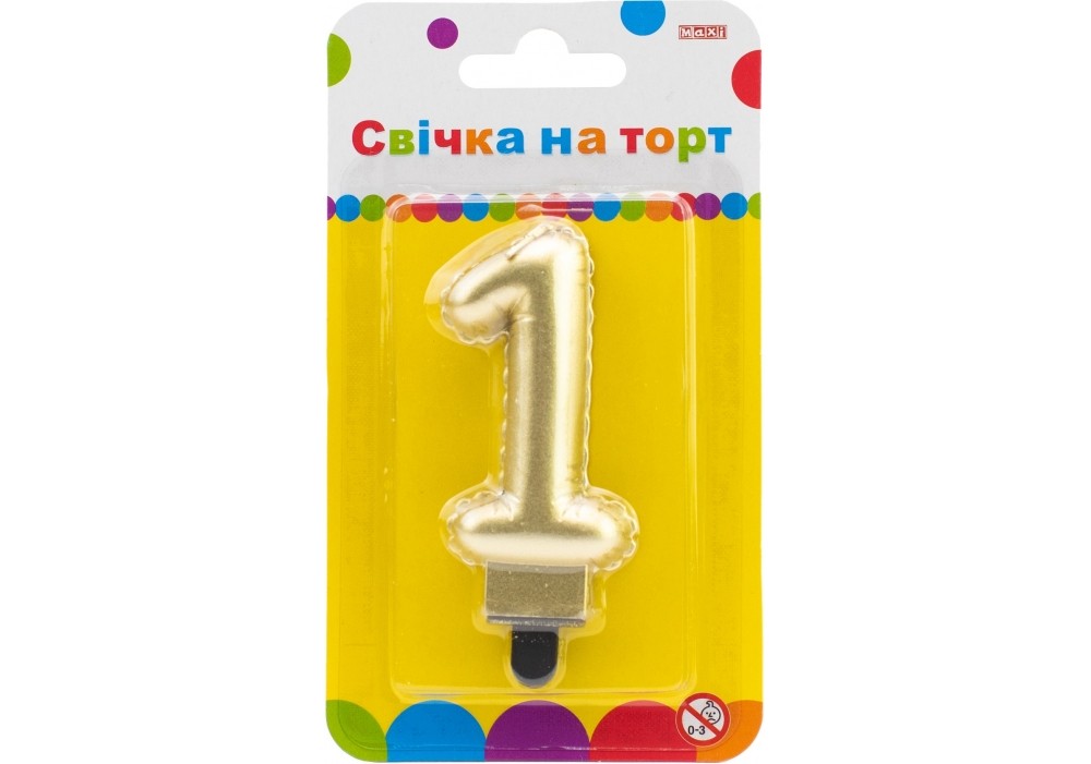 Свічка-цифра золотиста "1" у вигляді надувної кульки, 7,62 см, MX622095G-1