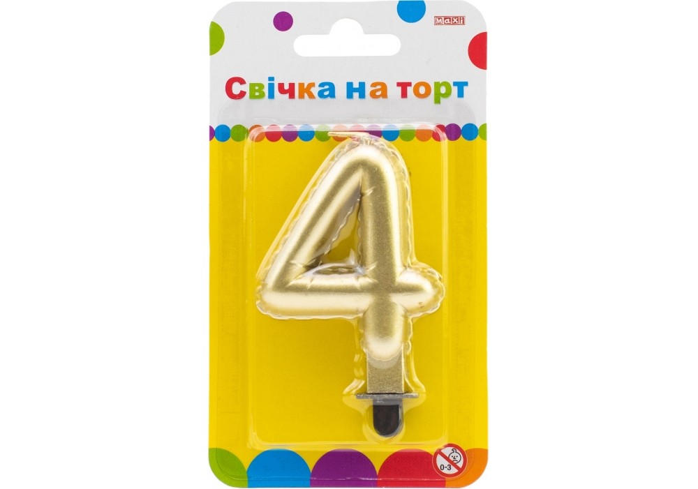Свічка-цифра золотиста "4" у вигляді надувної кульки, 7,62 см, MX622095G-4
