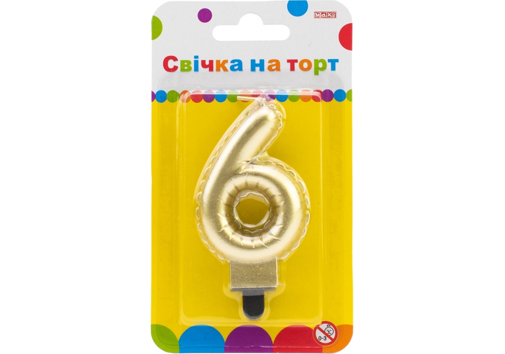 Свеча-цифра золотистая "6" в виде надувного шарика, 7,62 см, MX622095G-6