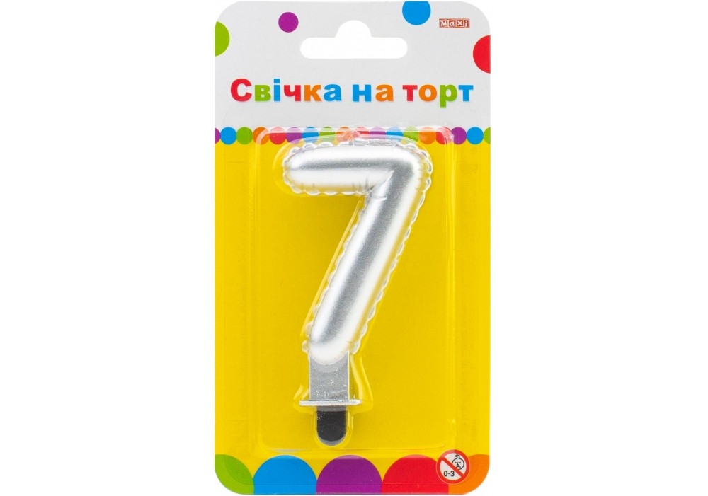Свеча-цифра серебристая "7" в виде надувного шарика, 7,62 см, MX622095S-7