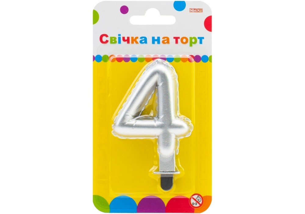 Свеча-цифра серебристая "4" в виде надувного шарика, 7,62 см, MX622095S-4