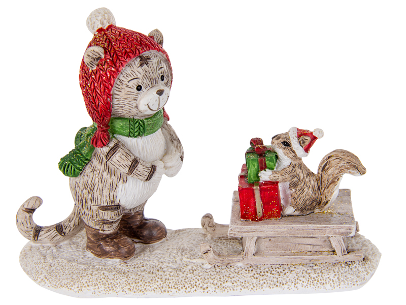 Фигурка декоративная "Котик и белка" 9,5 см, 192-168