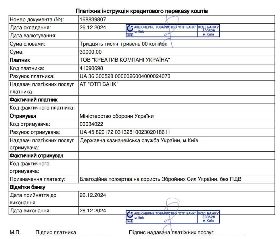 Благодійний внесок Акварель