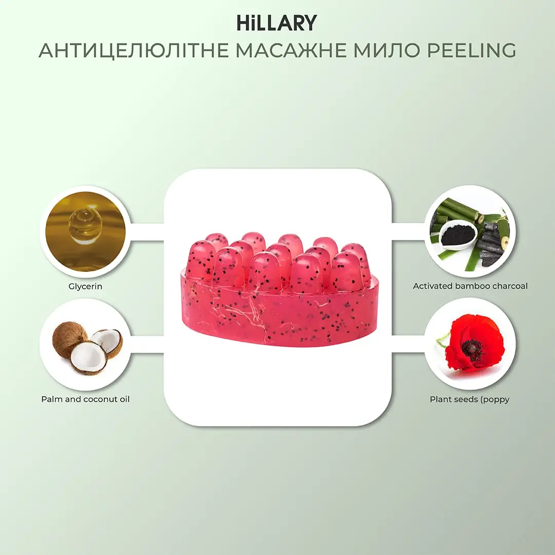 Антицеллюлитное массажное Peeling мыло Hillary, 100 г, HI-02-313 4