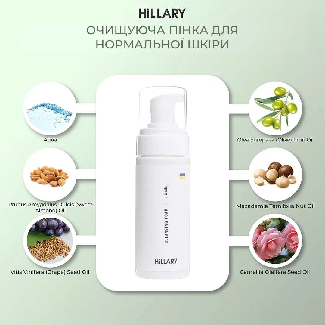 Очищуюча пінка для нормальної шкіри Hillary Cleansing Foam + 5 oils, 150 мл, HI-08-024 3