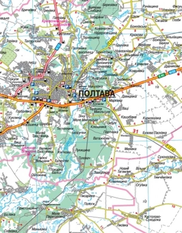 Карта автодорог Полтавска область, м-б 1:250 000, (у) 1898 1