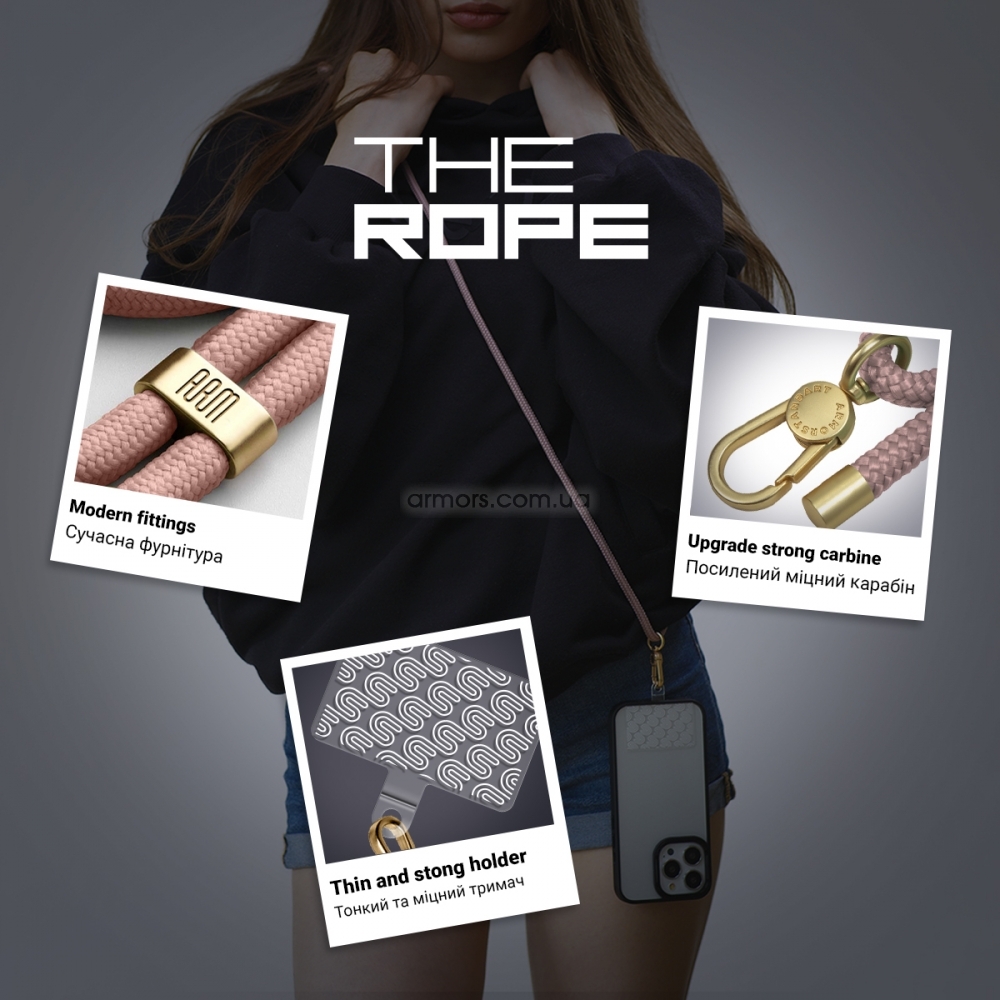 Ремінець для смартфона ArmorStandart Rope Gold Rose with Clear holder, ARM67203 3