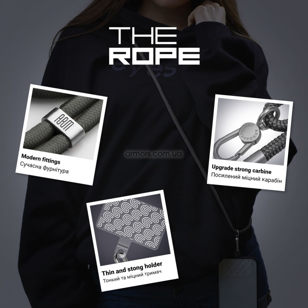 Ремешок для смартфона ArmorStandart Rope Titanium Grey with Clear holder, ARM76099 3