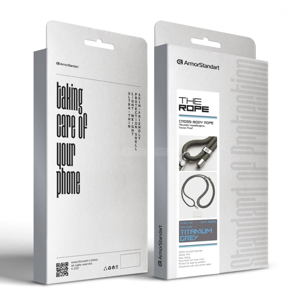 Ремешок для смартфона ArmorStandart Rope Titanium Grey with Clear holder, ARM76099 5