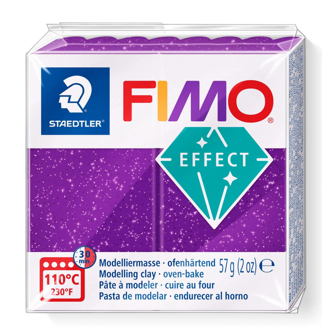 Пластика Effect, Фиолетовая с блестками, 57г, Fimo