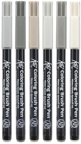 Набір маркерів Koi Coloring Brush Pen, Gray 6 кол., Sakura 1