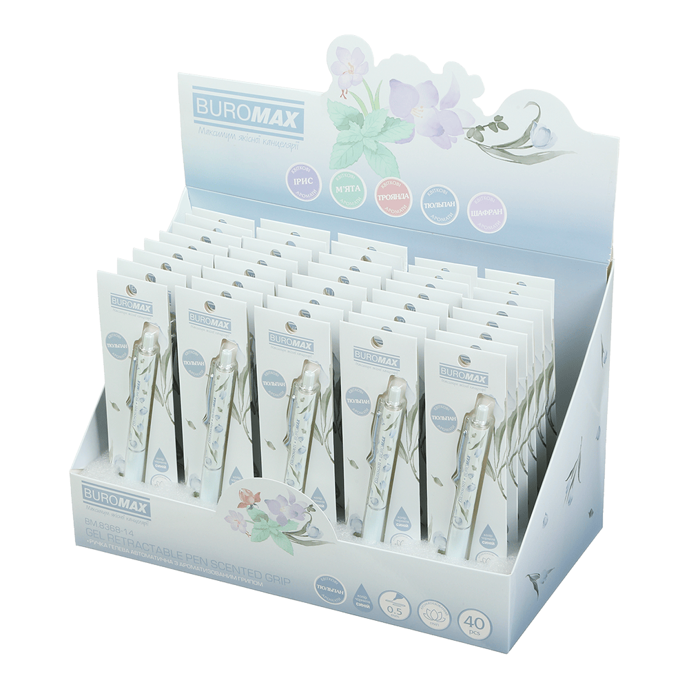 Ручка гелева, автомат Blossom, 0.5 мм, синя, ароматний грип, Тюльпан, BM.8368-14 2