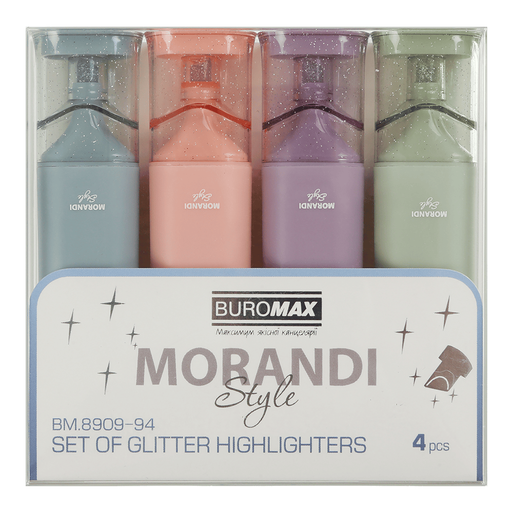 Набір із 4-х текст-маркерів, Morandi Style Glitter, 1-4 мм, BM.8909-94
