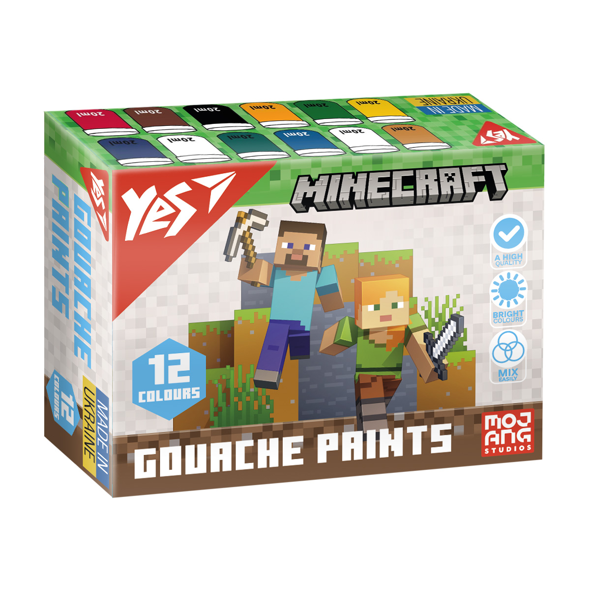 Краски гуашевые Yes "Minecraft" 12 цв., 20 мл, 230407