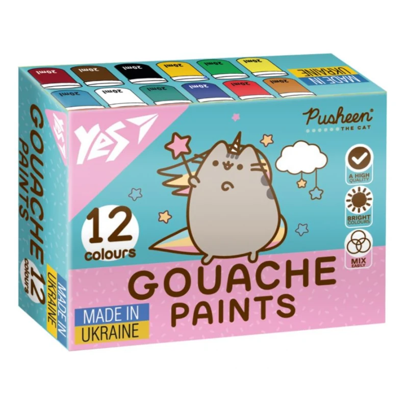 Краски гуашевые Yes "Pusheen" 12 цв., 20 мл, 230402