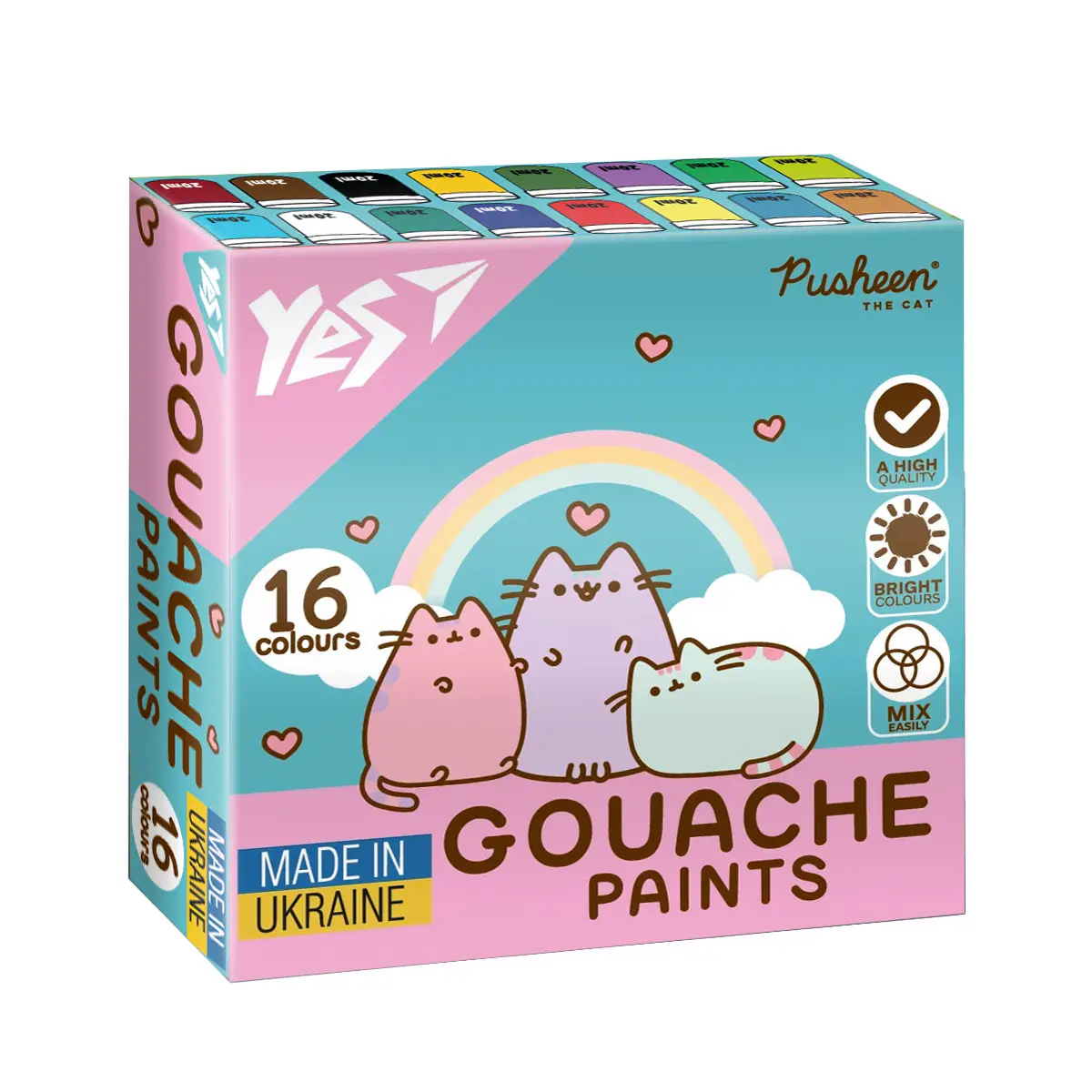 Краски гуашевые Yes "Pusheen" 16 цв., 20 мл, 230403