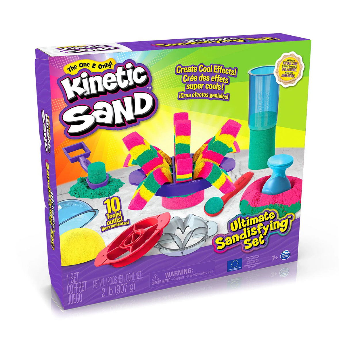 Набор песка для детского творчества Kinetic sand, Цветные приключения (3 цвета, 907 г, аксес.), 71647