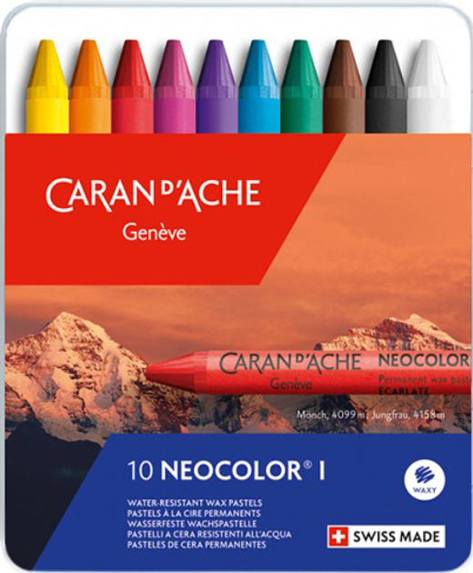 Пастель воскова водостійка 10 кол. Caran d`Ache Neocolor I мет. бокс, 7000.310