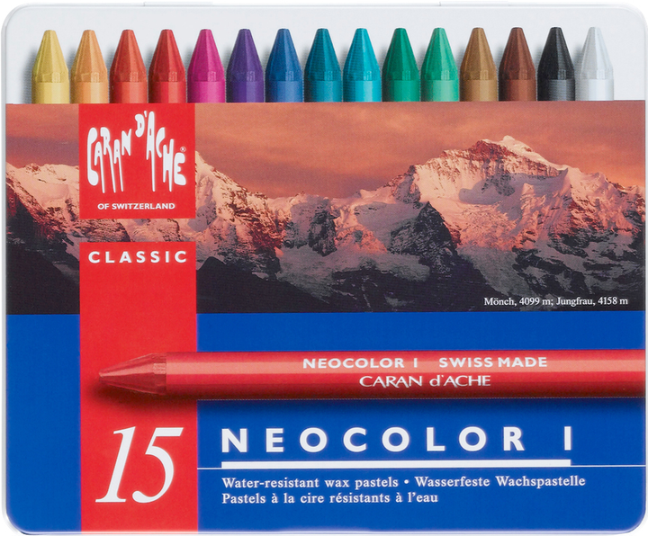 Пастель воскова водостійка 15 кол. Caran d`Ache Neocolor I мет. бокс, 7000.315